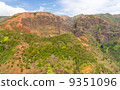Hawaii Kauai Island Waimea Canyon towering cliffs Aerial photograph 9351096