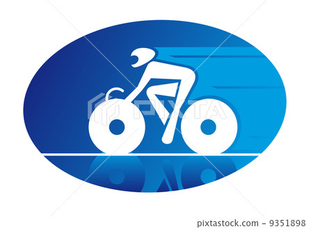 Blue icon of a racing cyclist 9351898