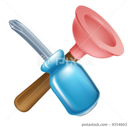 Crossed screwdriver and plunger tools Crossed screwdriver and plunger tools 9354603