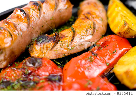 grilled sausages, macro 9355411