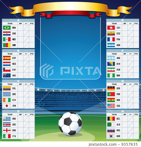 Soccer Background with World Cup Table. Vector Set 9357635
