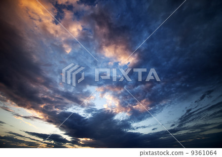 Multicolor fiery sunset sky at summer Multicolor fiery sunset sky at summer 9361064