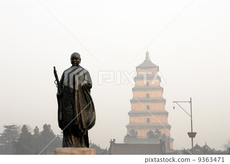 Big Wild Goose Pagoda and Statue of Mr. Sanzo Big Wild Goose Pagoda and Statue of Mr. Sanzo 9363471