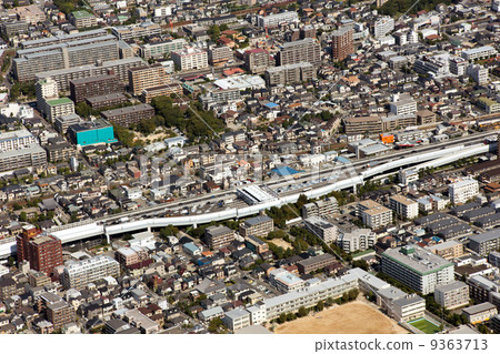 Aerial view of Ashiya Tollhouse near the Hanshin Express Kobe Line 9363713
