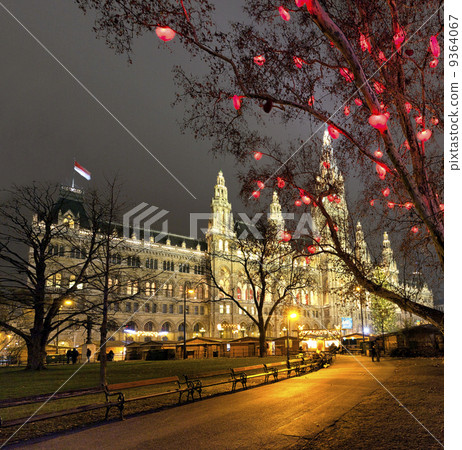 Vienna Town Hall and the traditional Christmas  Market at night 9364067