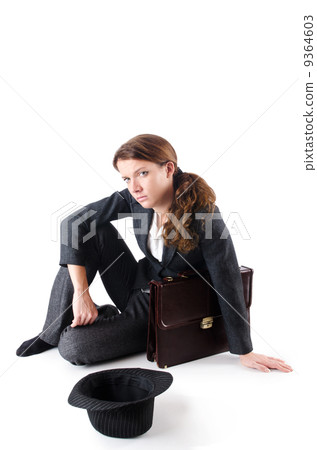 Businesswoman begging some money on white Businesswoman begging some money on white 9364603
