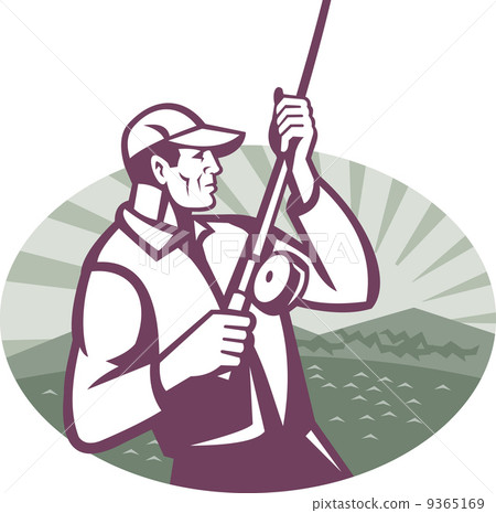 Fly Fisherman Fishing Retro Woodcut Fly Fisherman Fishing Retro Woodcut 9365169