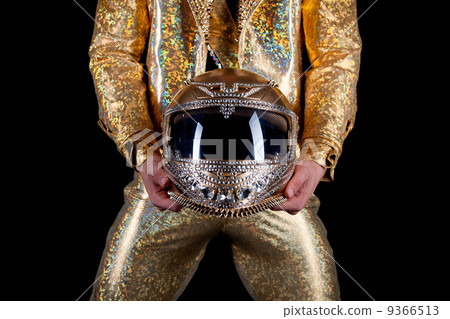 Portrait of male stripper holds helmet, close-up Portrait of male stripper holds helmet, close-up 9366513