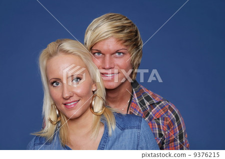 couple hugging casual wear young 9376215