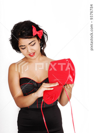 beautiful woman wearing black and red dress 9376784
