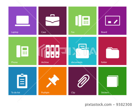 Office icons on color background. Office icons on color background. 9382308