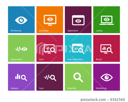 Monitoring icons on color background. 9382560