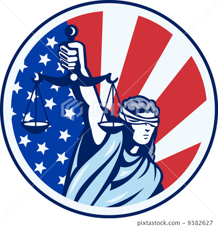 American Lady Holding Scales of Justice Flag retro 9382627