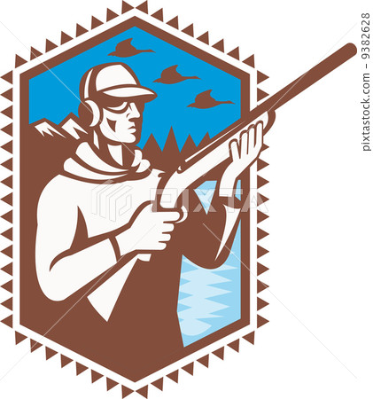 Hunter With Shotgun Rifle Duck Shooting Retro Hunter With Shotgun Rifle Duck Shooting Retro 9382628