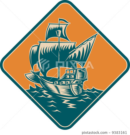 Tall Sailing Ship Retro Woodcut 9383161
