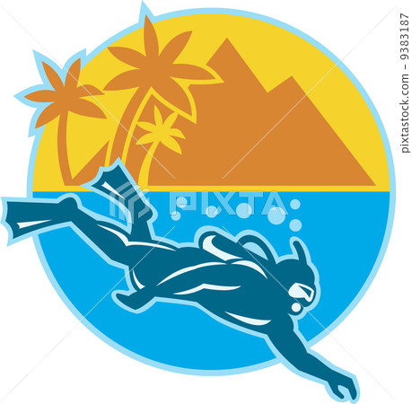 Scuba Diver Diving Island Retro 9383187
