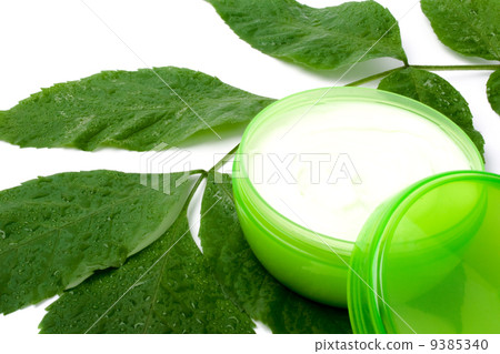 face cream with green leaf 9385340