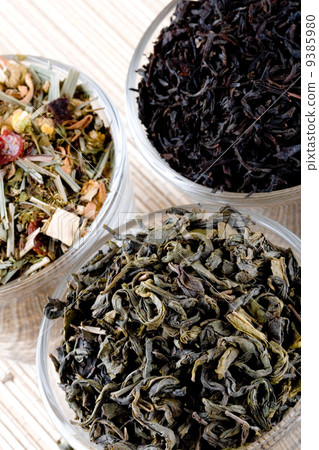 three kinds of dry tea in glasses three kinds of dry tea in glasses 9385980