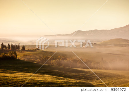 Morning fog view in Tuscany Morning fog view in Tuscany 9396972