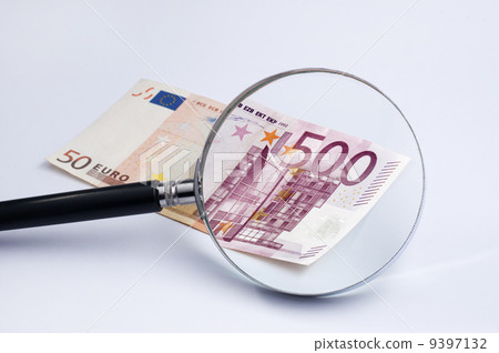 Magnifier over euro banknote Magnifier over euro banknote 9397132