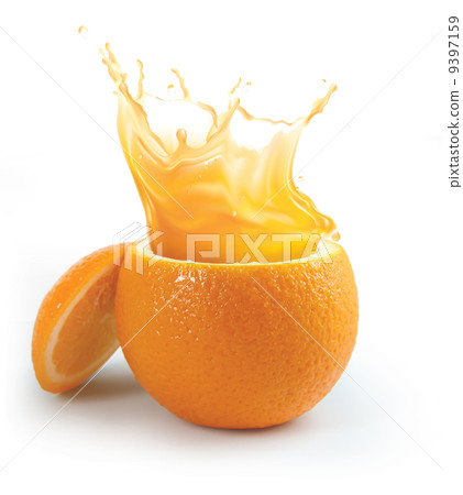 Orange juice splashing isolated on white 9397159