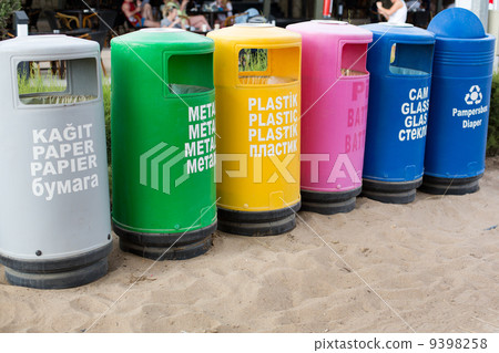 Colorful garbage cans for different kind of garbage 9398258