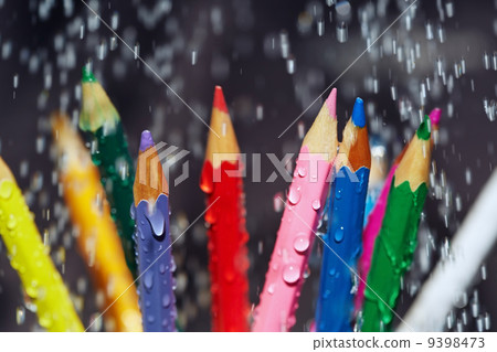 Color pencils under the rain 9398473