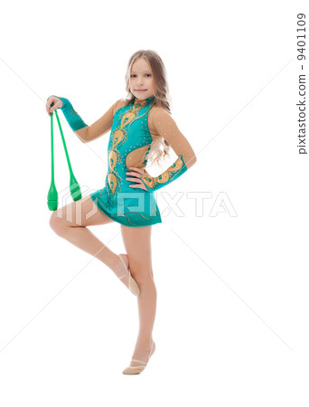 Pretty athlete in rhythmic gymnastics with mace Pretty athlete in rhythmic gymnastics with mace 9401109