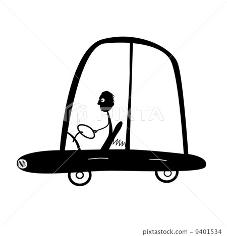 Vector Man Driving Car Illustration, Silhouette 9401534