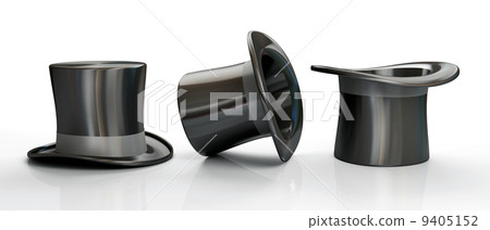 Three black top hats isolated on white background 9405152