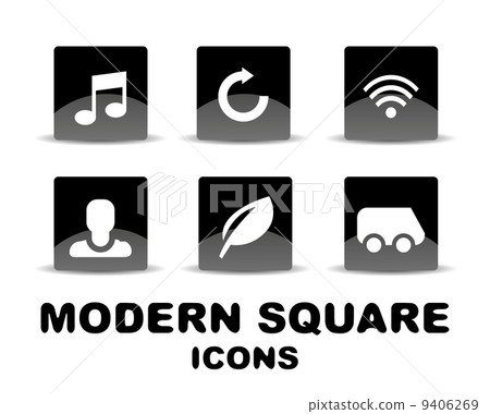Modern glossy black square icon set 9406269