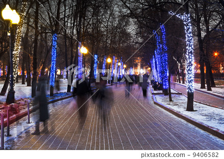 night illumination of Moscow boulevard 9406582