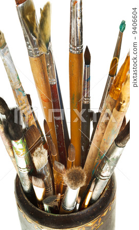 top view of used artistic paintbrushes top view of used artistic paintbrushes 9406604