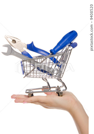 tools in shopping trolley on the palm 9408520