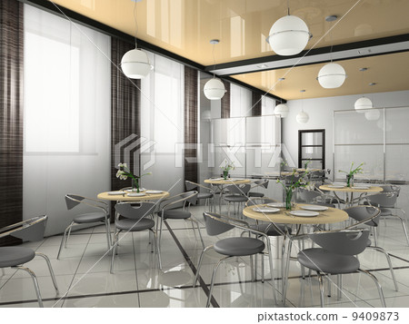 Interior of modern bistro (cafe) 3D rendering Interior of modern bistro (cafe) 3D rendering 9409873