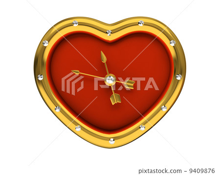 Red Clock-Heart isolated on white background 3D 9409876