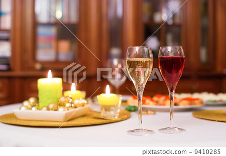 Glasses of champagne and kir royale cocktail 9410285
