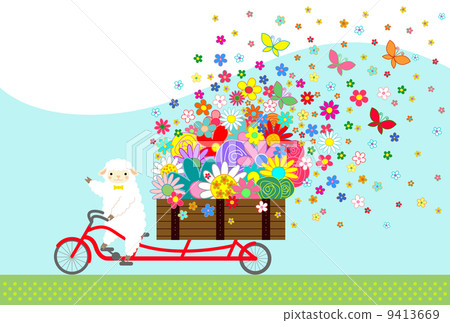 Sheep and flower car blue 9413669