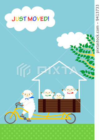 Parent and child of sheep and moving 9413733