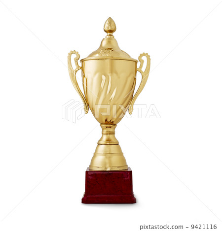 Golden shiny cup, reward for the winner, on white 9421116
