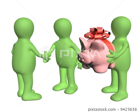 Three puppets with piggy bank 9423638