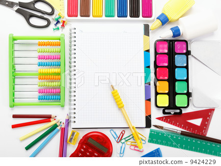 office and student accessories isolated over white background. B office and student accessories isolated over white background. B 9424229