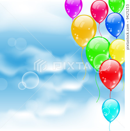 Flying colourful balloons in blue sky 9425253