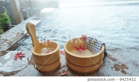 Irohamomiji和Oomomiji在浴缸裡被熱水煙霧溫暖·水平位置 9425452