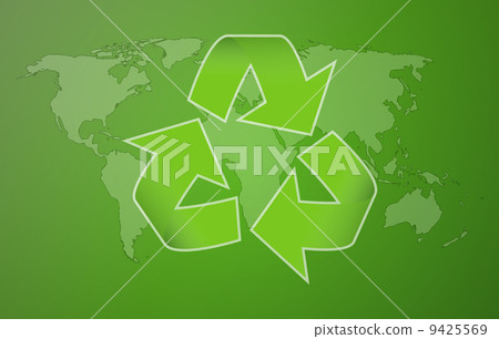 green worldmap with symbol of recycling 9425569