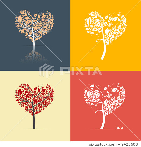 Abstract Heart Shaped Trees on Retro Background Abstract Heart Shaped Trees on Retro Background 9425608