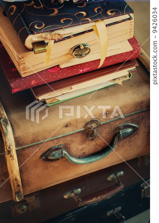 Old Vintage Albums and Trunks, vertical Old Vintage Albums and Trunks, vertical 9426034