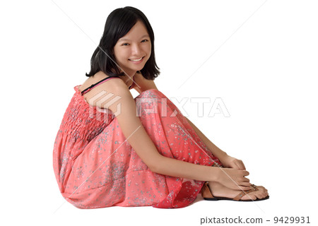 Happy girl sit on ground Happy girl sit on ground 9429931