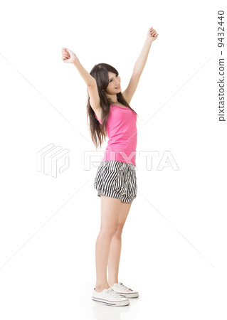 Asian woman stretch arms and feel free 9432440