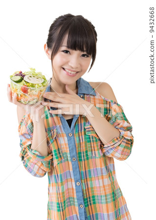 Asian pretty woman with salad Asian pretty woman with salad 9432668